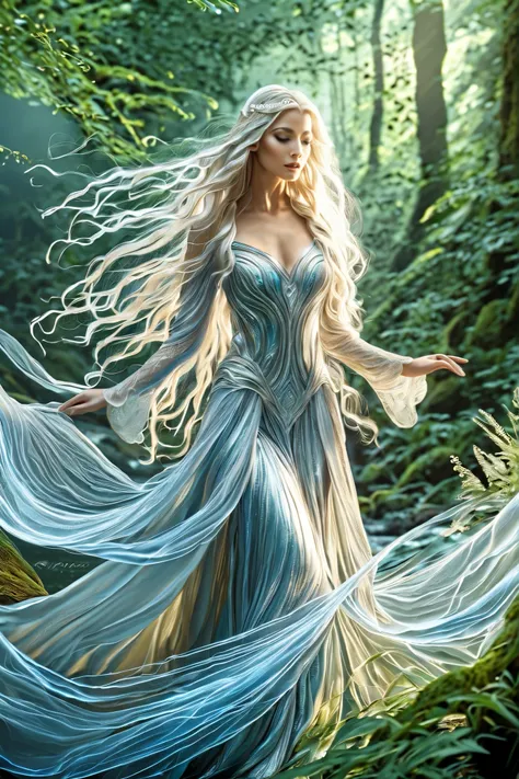 (best quality,4k,8 k,high definition,masterpiece:1.2), extra detailed, (realistic,photorealistic,photo-realistic:1.37), In the heart of the enchanted forest,  wrapped in the soft glow of moonlight ,  seeping through the striping above them ,  x} stands a f...