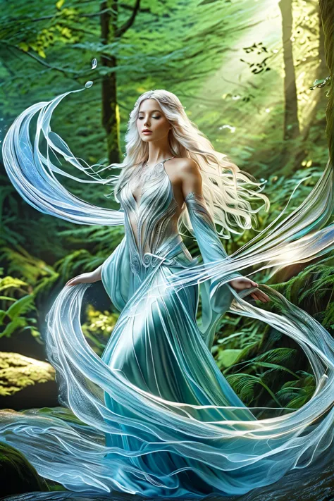 (best quality,4k,8 k,high definition,masterpiece:1.2), extra detailed, (realistic,photorealistic,photo-realistic:1.37), In the heart of the enchanted forest,  wrapped in the soft glow of moonlight ,  seeping through the striping above them ,  x} stands a f...
