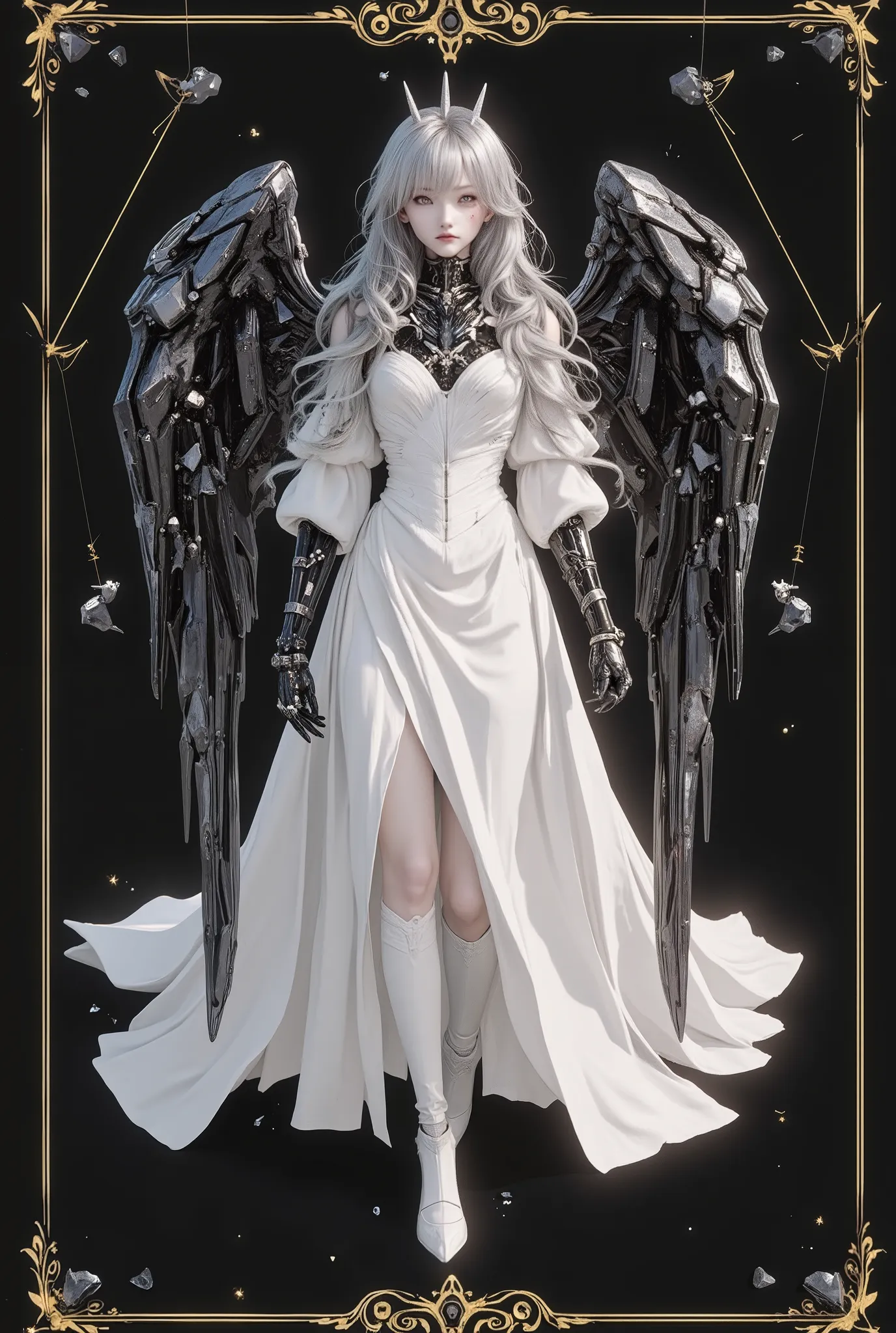 simple_black_background, black and white theme, Sense of coordination, sense of order, mathematics beauty, (((cover design))), (((((cover art))))), ((trim)), album_art, official art, (Master's work),
1girl, full body,
gelei, 1girl, Elegant Woman. s...