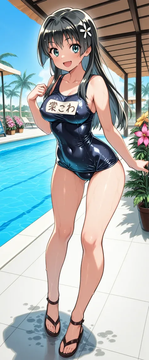 (masterpiece),  Highest Quality, ,  fully completed , one of the best girls,dawn,, and larger, wide waist ,  thin waist, (  Sexy Girl Working At A Flower Shop), school swimsuit , sexy bikini , , salon, Heeled Sandals,    nice_feet, ,smile,Swimsuit model, s...