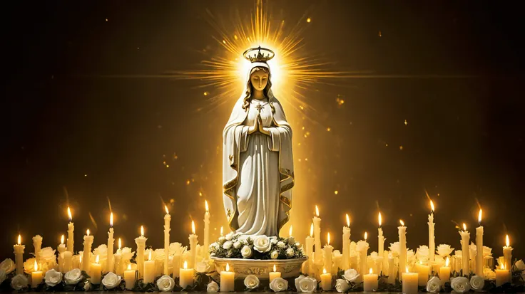 a close up of a statue of a person holding a candle, virgin mary, queen of heaven, holy lights, mary in a sanctuary, holy imagery, beautiful illumination, bursting with holy light, beatifully lit, holy, catholic, worship of the pope, blessing the soil at n...