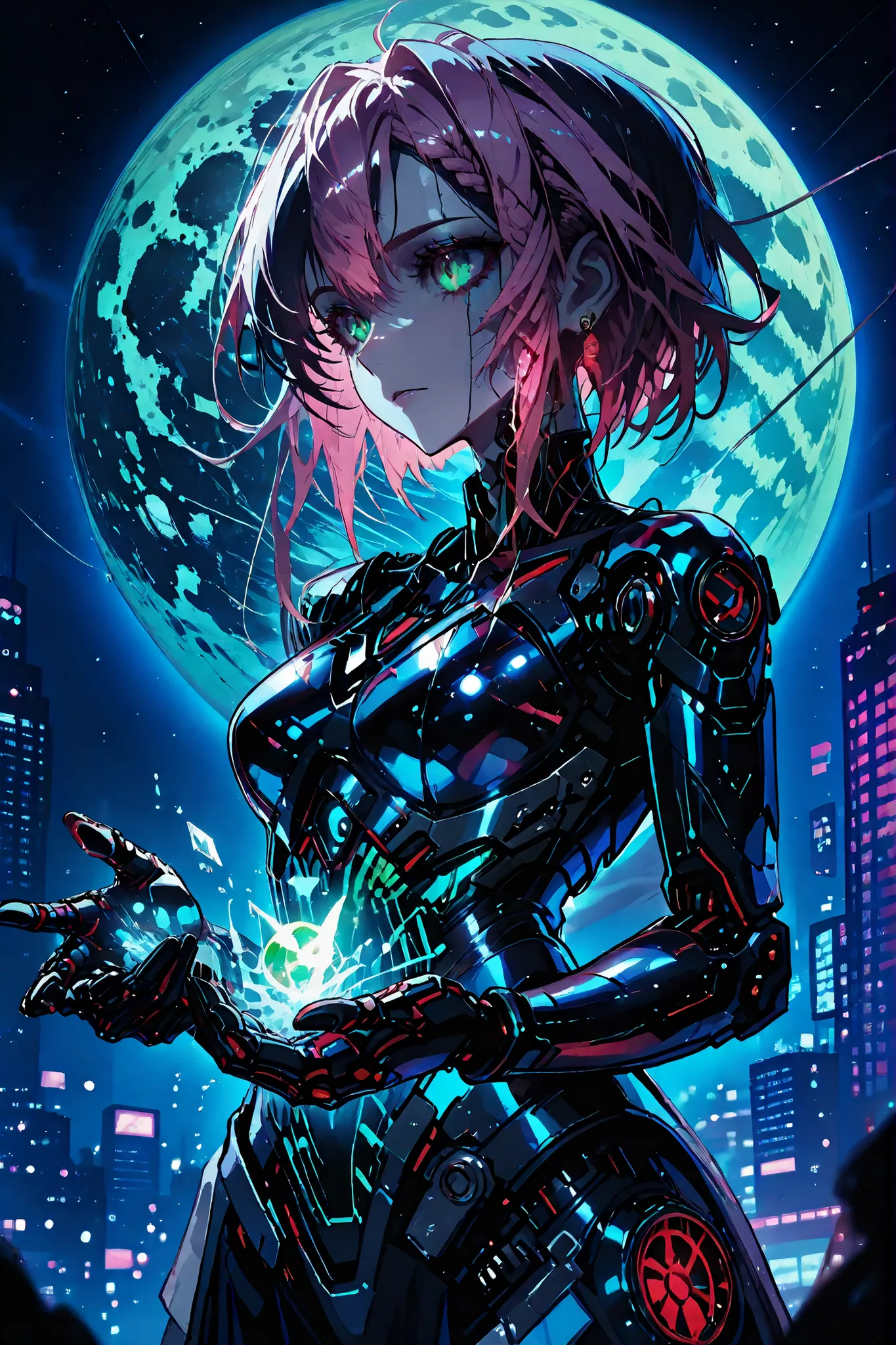 【超詳細】【超美麗】【高解像度】【高品質】【傑作】cyberpunk　Create a highly detailed cyberpunk scene set in a near-futuristic, dystopian world where an alien invasion has left a once-thriving city in ruins. The town is scorched and desolate, with flickering neon lights casting eer...