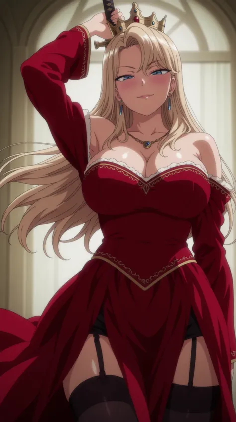 1 girl, amazing quality, blonde hair, blue eyes, masterpiece, best quality, best illustration, anime coloring, anime screenshot, best shading, very aesthetic, realistic wind, anime screenshot, looking at viewer, big breasts, blushing, masterpiece, high qua...
