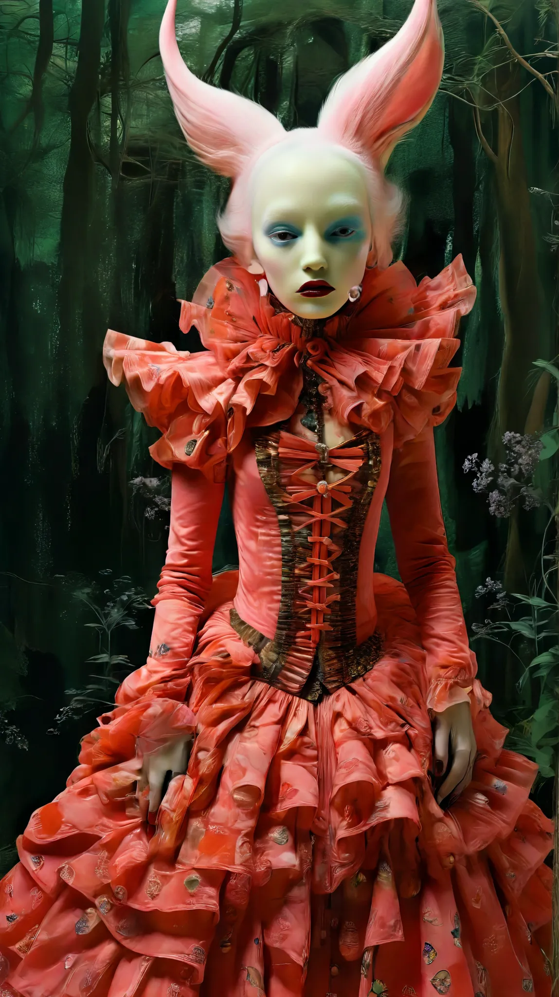 Tim Walker inspired, fashion photography, whimsical settings, surreal elements, creative storytelling, vibrant colors, (detailed face:1.05), hyperrealistic, Photorealistic