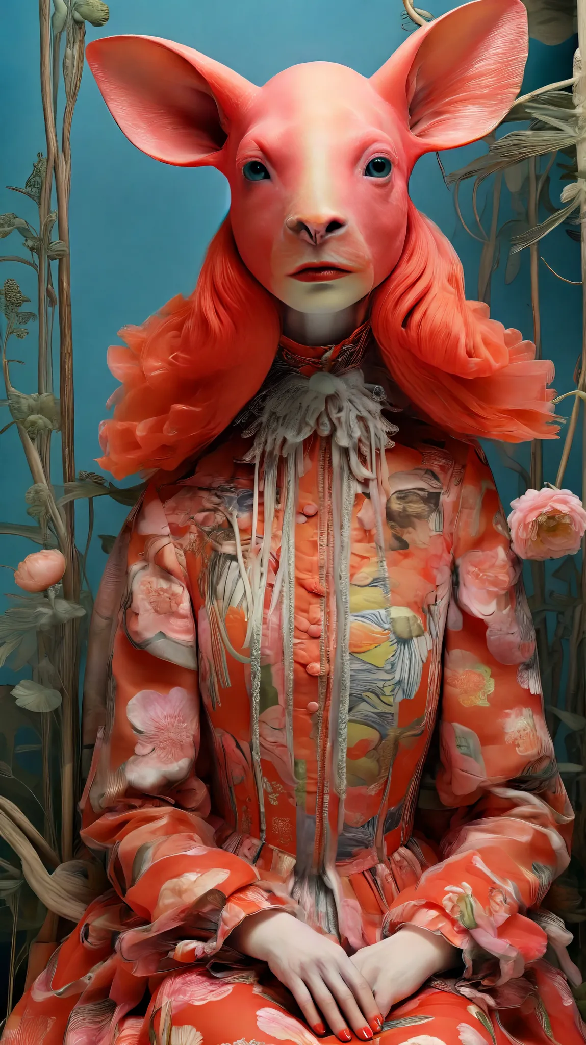 Tim Walker inspired, fashion photography, whimsical settings, surreal elements, creative storytelling, vibrant colors, (detailed face:1.05), hyperrealistic, Photorealistic