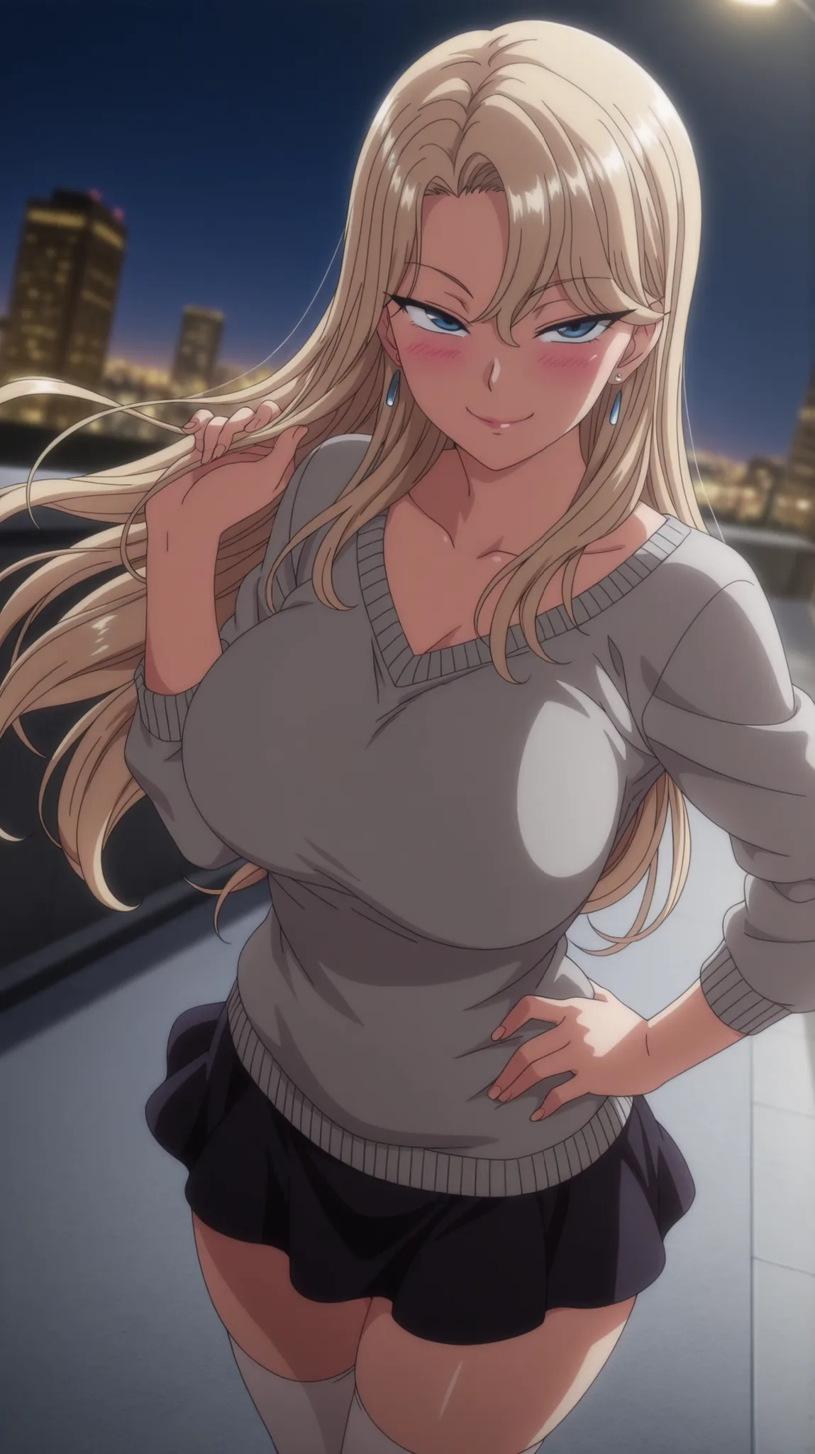 1 girl ,amazing quality, blonde hair, blue eyes,masterpiece,Best quality,Best illustration,Anime coloring,Anime screenshot,Best shading,Very aesthetic,Realistic wind,Anime screenshot,Looking to viewer,happy, smile, big breasts,smiling,blushing,masterpiece,...