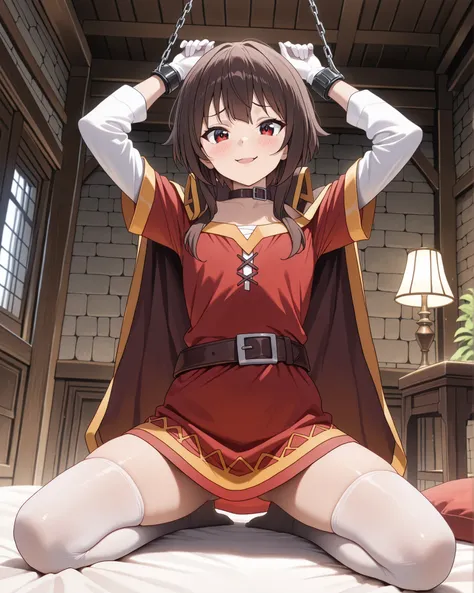  masterpiece, excellent quality, en iyi kalite, is absolutely glamorous, ridiculous results, high resolution, en yeni, Inside, 1girl, (Full length view from head to toe), Megumin from Konosuba sits in a seductive pose as she shows her sexy feet in the fore...