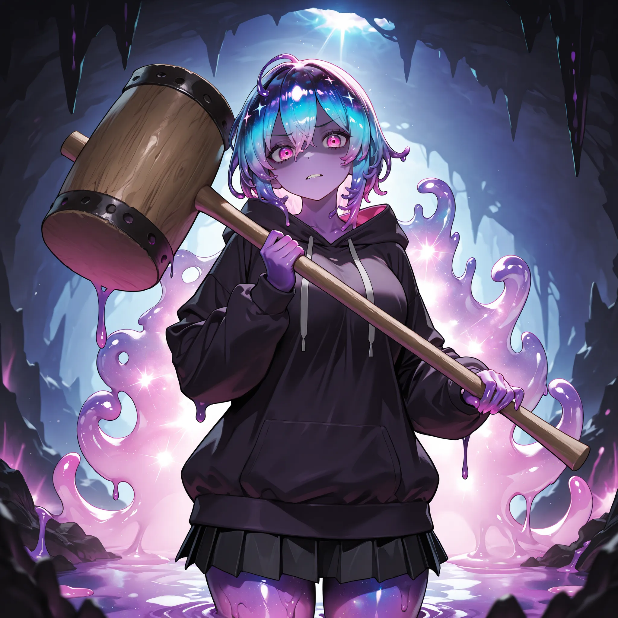 masterpiece,best quality,amazing quality,ultra-detailed,very aesthetic,sharp focus,depth of field,vibrant colors,ray tracing,best lighting,detailed illustration,detailed background,cinematic,(EyesHD:1.2),beautiful eyes,Solo,1girl,slime girl,monster girl,ma...