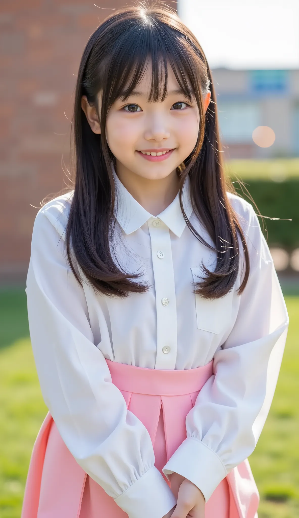 Cute Lolly,,Japanese girl,hyperreal,high definition,Highest Quality,8k, Exquisite Details ,(elementary school student,short,baby face:1.3),(Sexy fashion),staring at the viewer,depth of field,full body,5 girls in the back,playground