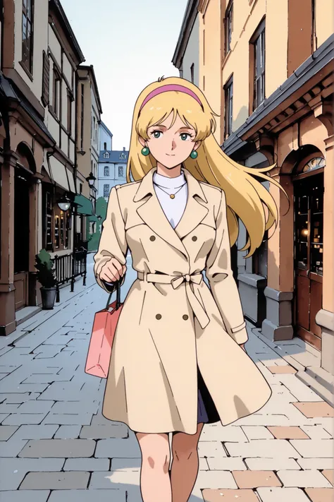 (masterpiece, best quality, ultra-detailed, anime-style, cinematic lighting),
Katejina Loos from Mobile Suit Victory Gundam, walking through a charming European-style street lined with boutiques and cafes,
wearing a stylish modern casual outfit: a fitted w...