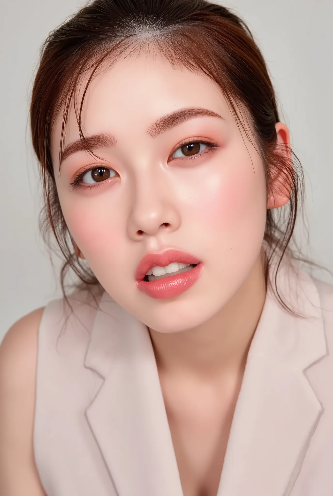 (masterpiece,ultra detailed,Highest quality:1.2),(Perfect beautiful face 1.2),(Perfect and beautiful posture:1.2)(open mouth),(white saliva in open mouth), ((close eyes:0.7)), ((saliva in open mouth:1.2)), Chubby,detailed young skin,(face focus,close up:0....