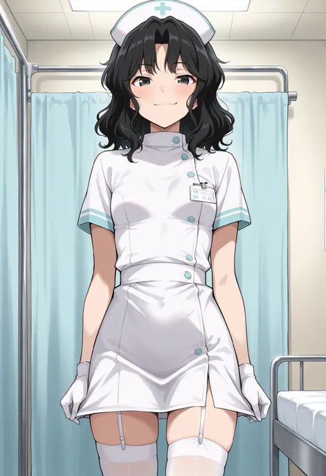 Score_9, score_8_up, score_7_up, source_anime, tnakao, solo, black hair, wavy hair, medium hair, black eyes, small breasts, (best quality), (high quality), {masterpiece}, extremely delicate and beautiful, ultra-detailed, beautiful detailed eyes, nurse, nur...