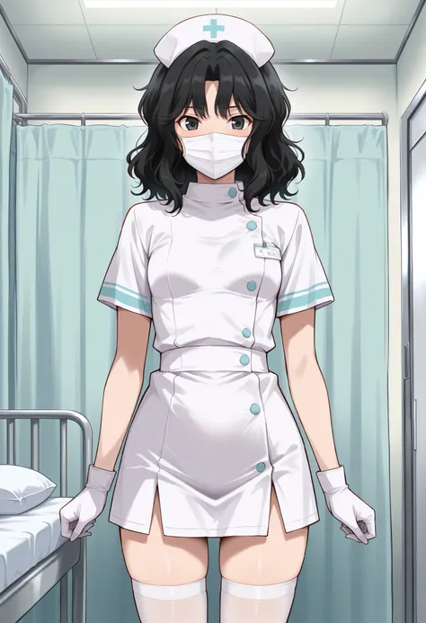 Score_9, score_8_up, score_7_up, source_anime, tnakao, solo, black hair, wavy hair, medium hair, black eyes, small breasts, (best quality), (high quality), {masterpiece}, extremely delicate and beautiful, ultra-detailed, beautiful detailed eyes, nurse, nur...