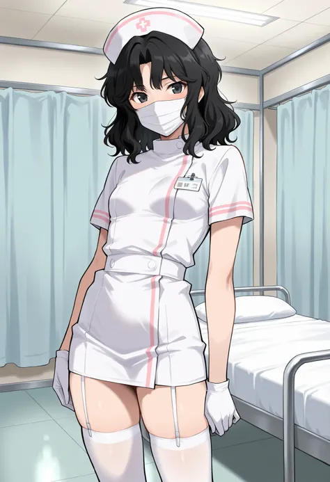 Score_9, score_8_up, score_7_up, source_anime, tnakao, solo, black hair, wavy hair, medium hair, black eyes, small breasts, (best quality), (high quality), {masterpiece}, extremely delicate and beautiful, ultra-detailed, beautiful detailed eyes, nurse, nur...