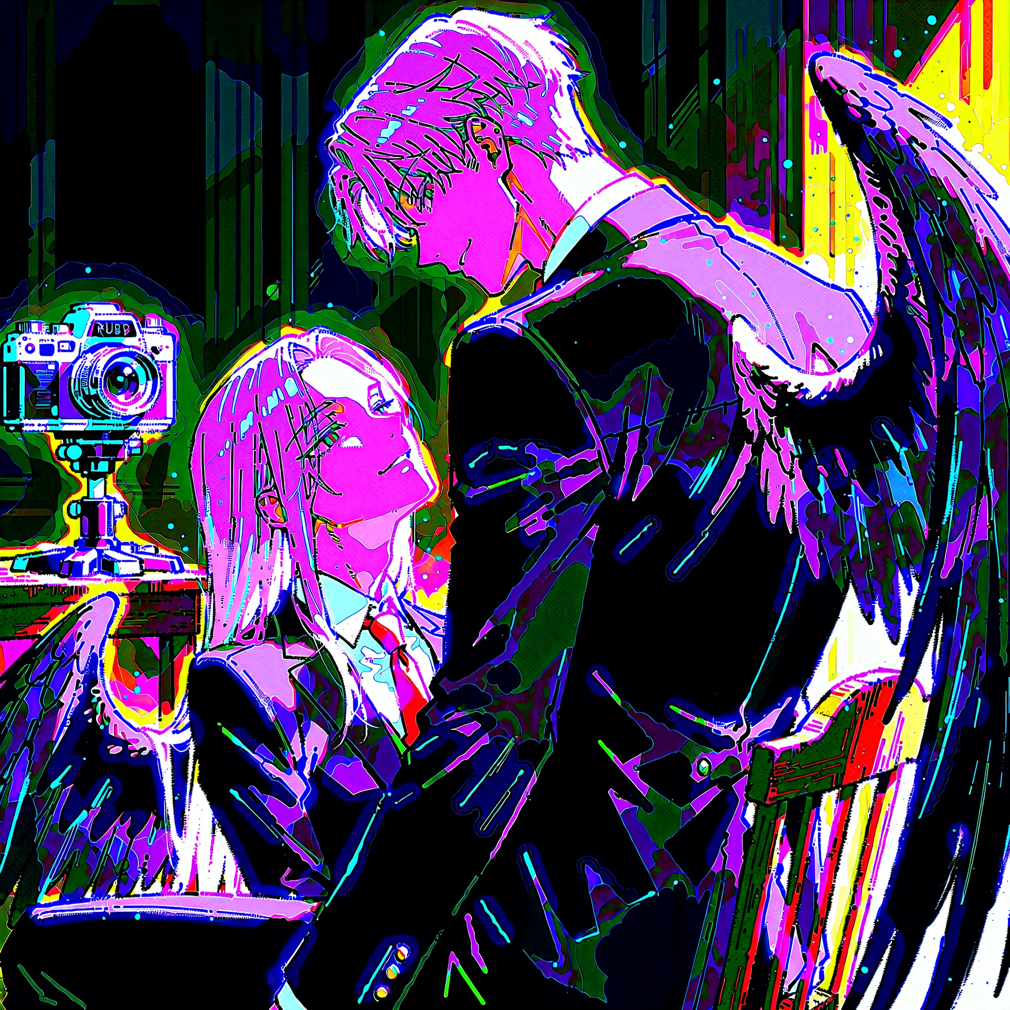 masterpiece,Highest Quality,detailed face, 1 man, Focus on Men,toned body, gray hair all back, with ruby eyes, Beautiful Youth,gentleman,black tuxedo, red tie, Tie adjustment ,portrait,  Graceful Smile , sit on a wooden chair, Black Wings on Her Back , and...