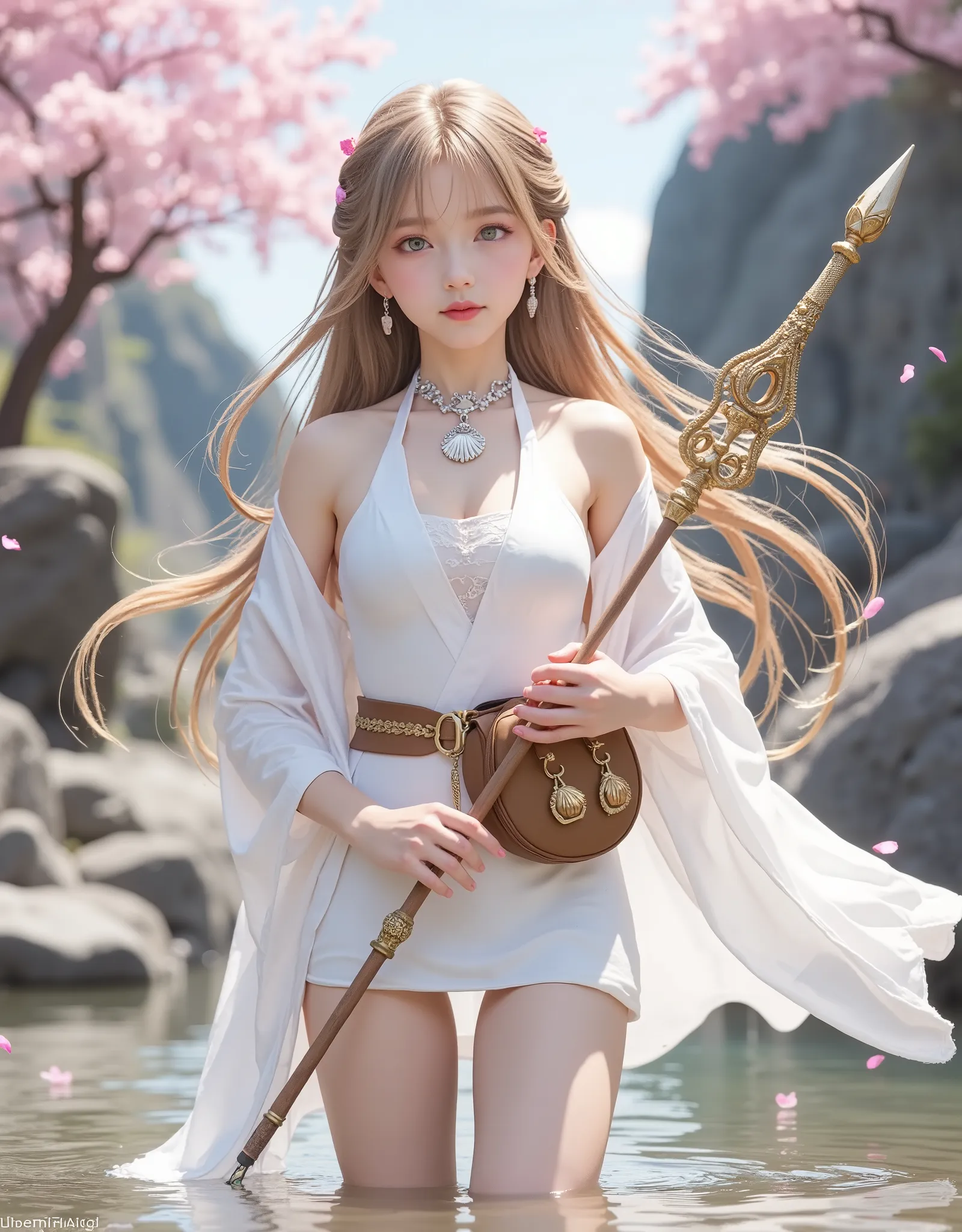 (UHD, retina, accurate, anatomically correct, masterpiece, super detail, best quality, 8k, super detail, extremely precise in every detail, beautiful detailed glow, beautiful attention to detail, beautiful detailed eyes), a young girl standing in a rocky s...