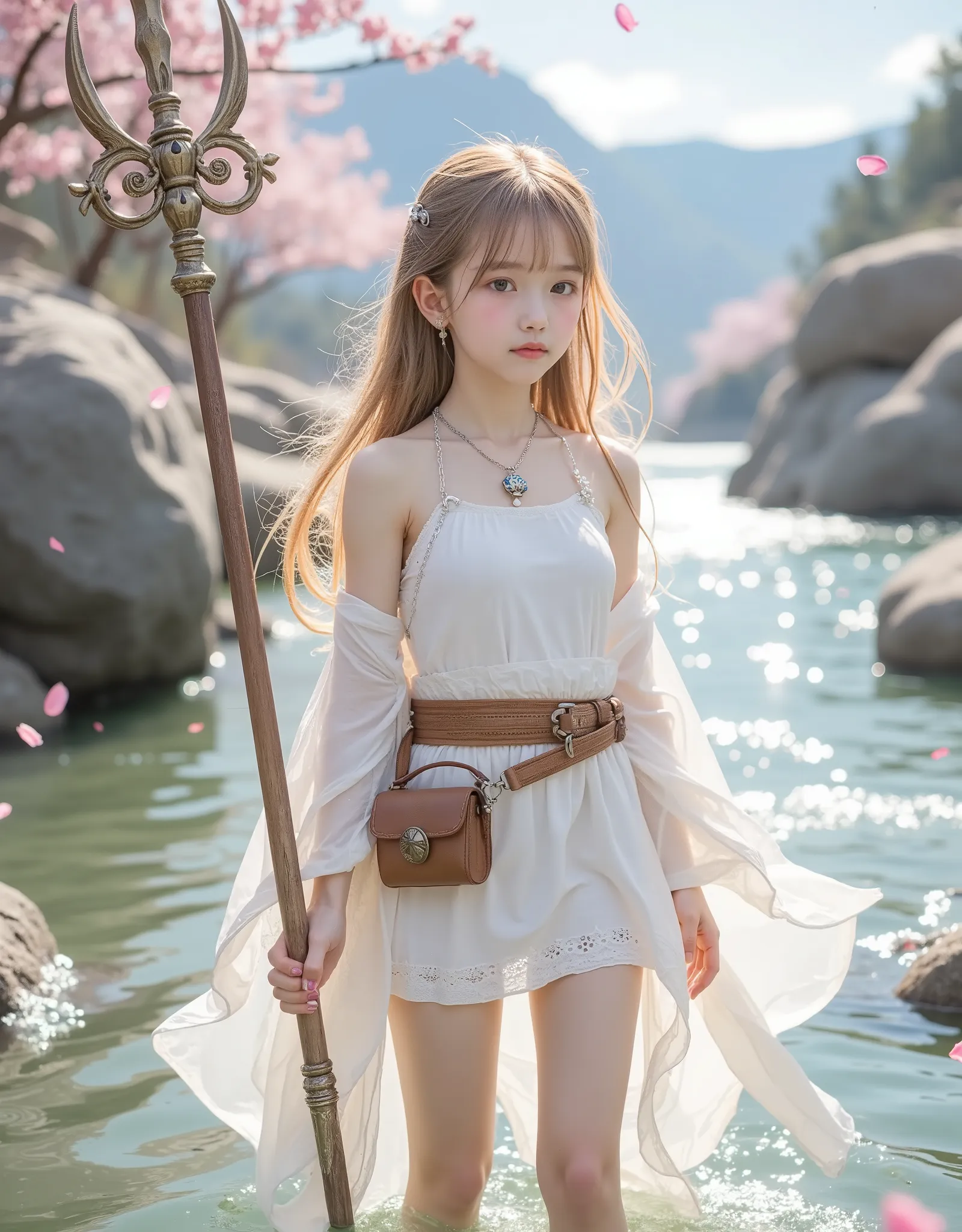 (UHD, retina, accurate, anatomically correct, masterpiece, super detail, best quality, 8k, super detail, extremely precise in every detail, beautiful detailed glow, beautiful attention to detail, beautiful detailed eyes), a young girl standing in a rocky s...