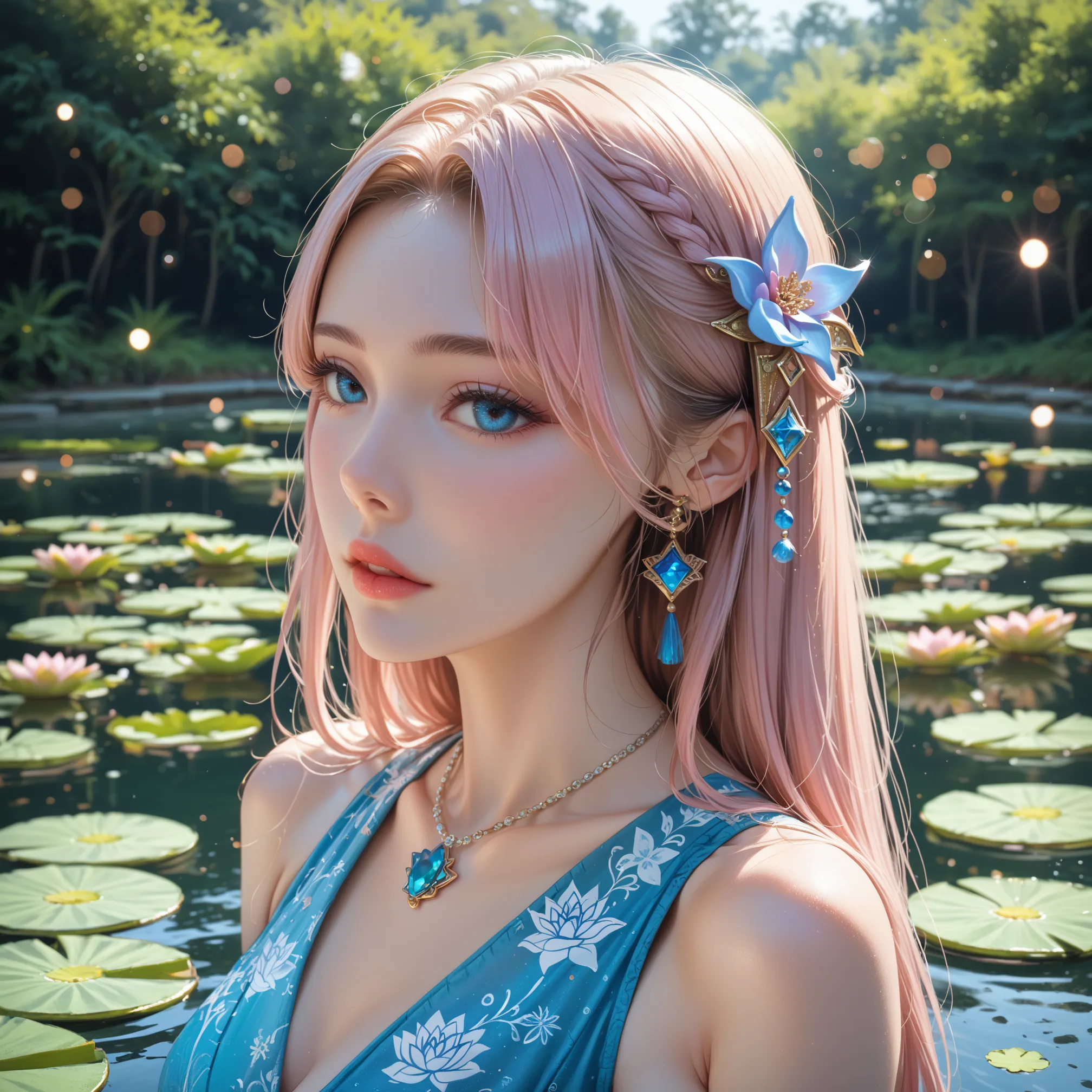 Great Quality, masterpiece, High ResolutiOn, 1 girl, , (enchanting smiles: 0.8), Star Student,  Chinese Hanfu lilac, hair accessories, necklace,  jewelry, beauty, On_body, tyndall phenomenon, realism, Lotus POnd, Light Edge, Two-tOne Lighting, ( High Detail Skin : 1.2), 8k UHD, dslr, Soft light, High Quality, Volume Lighting, Hidden Photos, High ResolutiOn, 4K, 8k, background bokeh