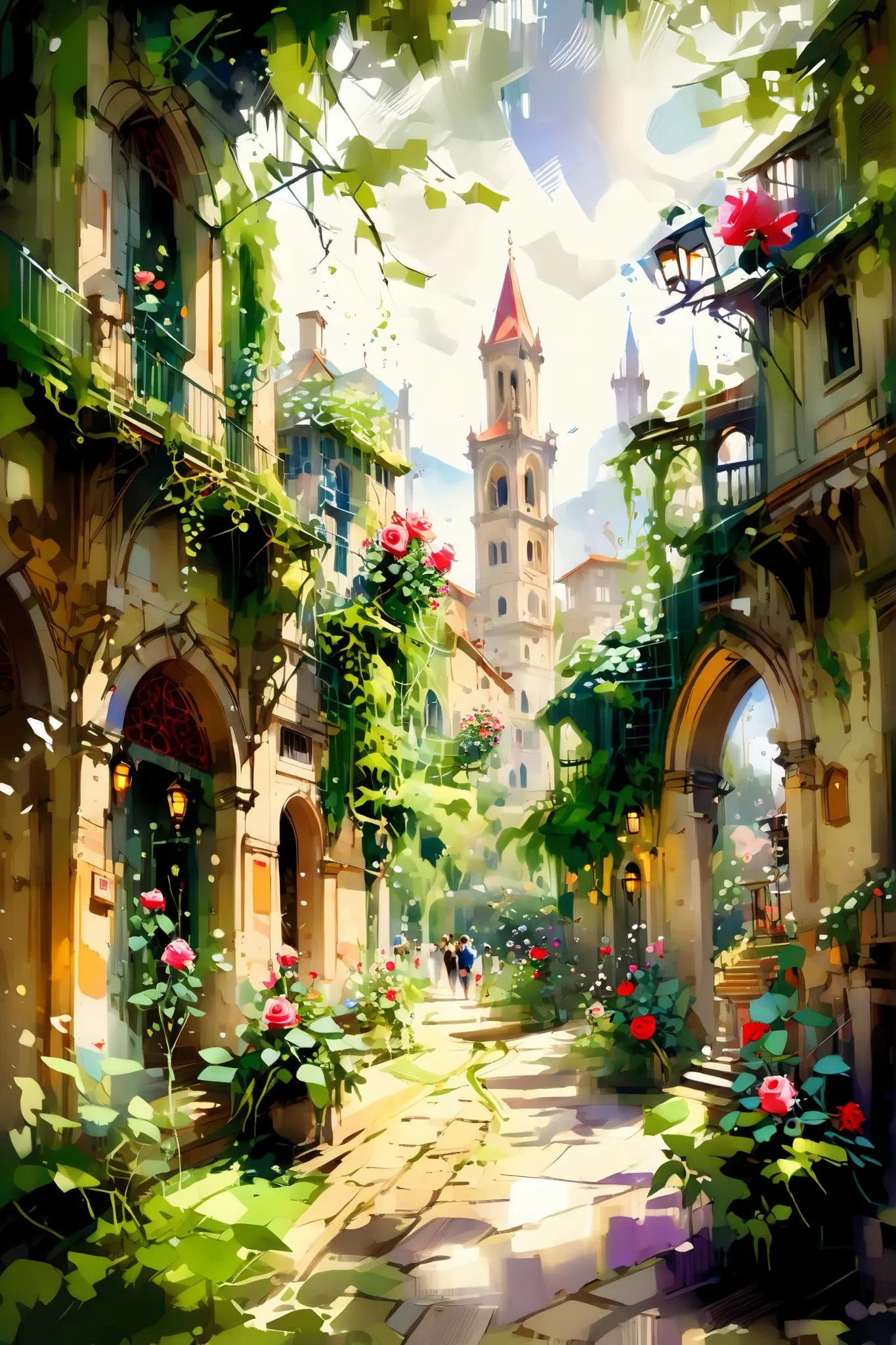 (Tilt shift photo :1.5),welcome,(masterpiece, Highest Quality, very detailed, complicated),Garden Promenade with Lush Plants and Trees々Garden promenade lined on both sides,(Vine roses:1.2),,flowering,Unimaginable Beauty,Florence Engelbach,tone mapping,Flem...