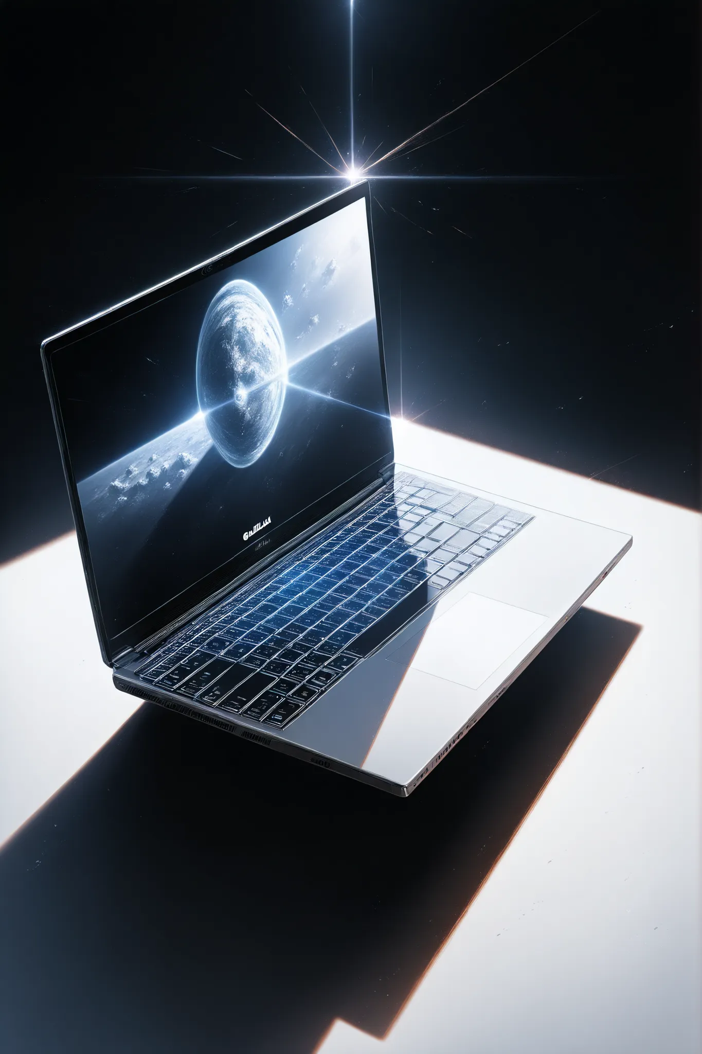 ultra detailed, absolutely resolution, masterpiece, a laptop in a spotlight, a different world, the light going on and off like a heartbeat, (brilliant light and shadow, seamless, contrast, gradation) effects, highly detailed, sharp focus and contrast, ext...
