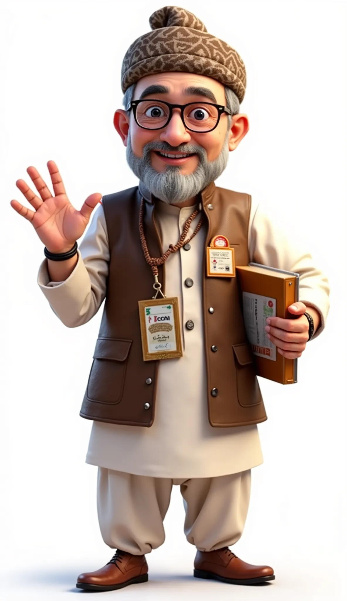 Age Look: 45–55 (wise, experienced)
Sex:Male
Outfit: Traditional shalwar kameez with a waistcoat, (university style)

Accessories: Spectacles, a digital pen, and sometimes a notebook or tablet

Optional: Wears a Virtual University badge or digital name tag...
