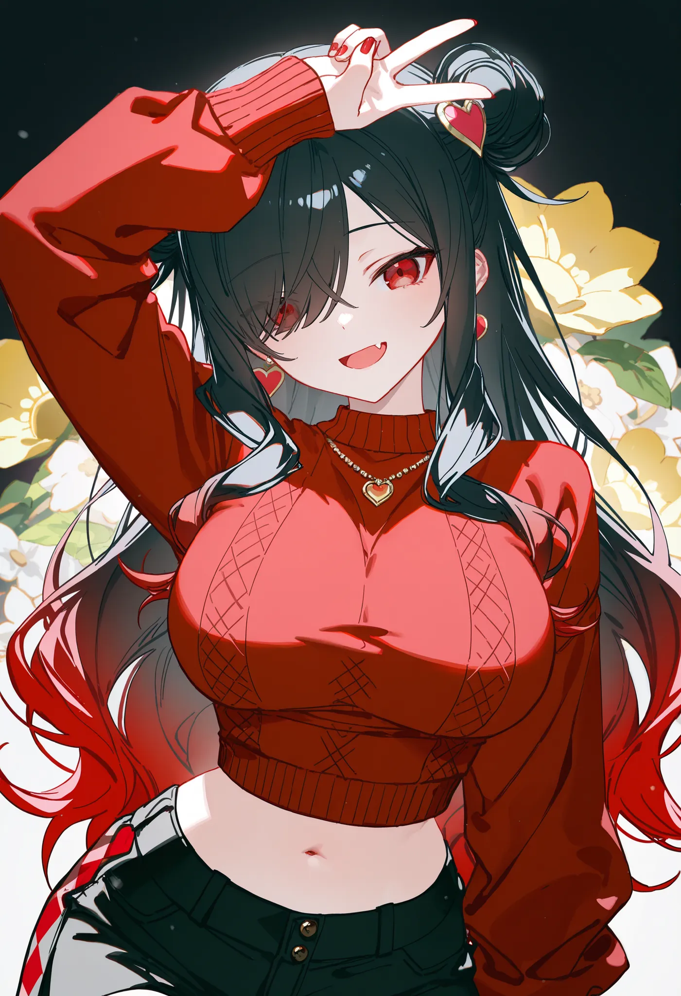 [artist:WANKE|artist:free_style |[artist:ningen_mame]|ciloranko],

1 girl, Kuroki Monika, red eyes, gradient hair, black hair, red hair, long hair, asymmetrical hairline, hair over right eye, ((large breasts)), (petite but curvy), very cute, lovely, argyle...