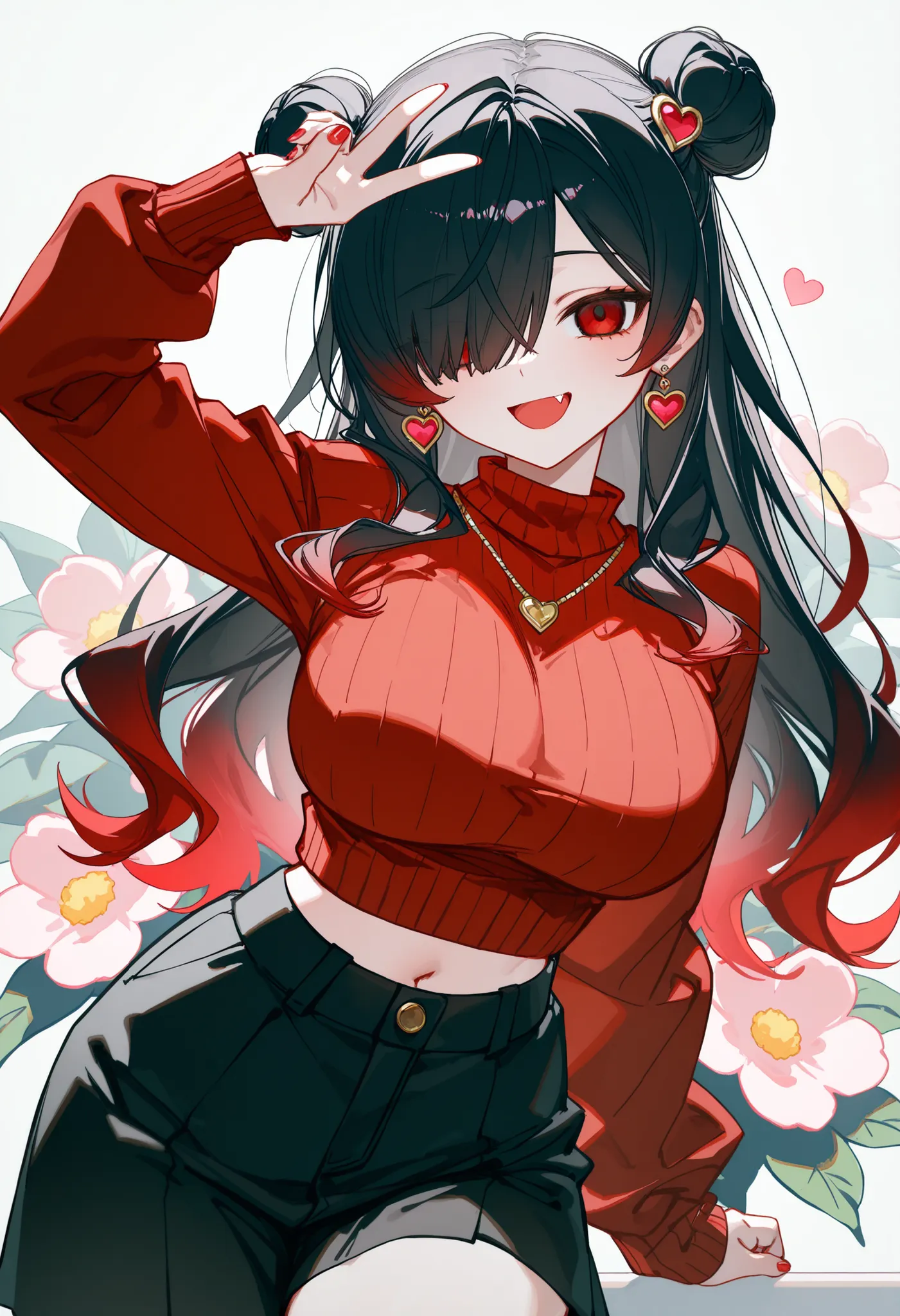 [artist:WANKE|artist:free_style |[artist:ningen_mame]|ciloranko],

1 girl, Kuroki Monika, red eyes, gradient hair, black hair, red hair, long hair, asymmetrical hairline, hair over right eye, ((large breasts)), (petite but curvy), very cute, lovely, argyle...