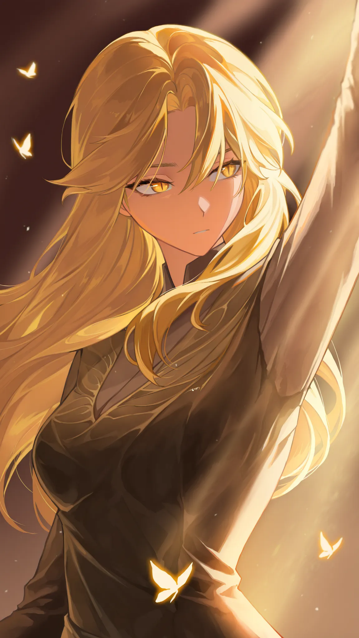 by [arknights|(748cmstyle:0.5)], god rays, cinematic shot, dramatic lighting, adult, masterpiece, best quality, amazing quality, very aesthetic, high resolution, ultra-detailed, absurdres, manwha, Solo Max Level Newbie, Webtoon,
1girl, solo, alone,(dynamic...