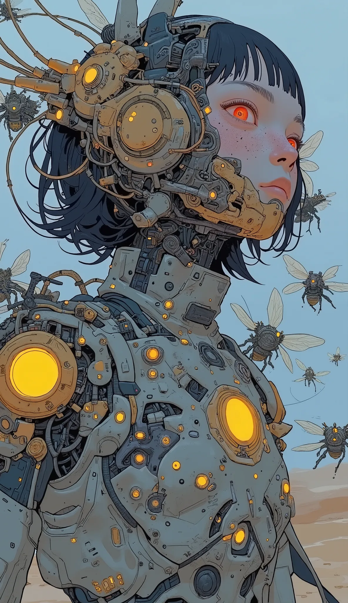 Close up of a person in a suit holding a gun, cyborg wasps , Sci-Fi Characters, cybersuit, Full Body X Force Outfit, Sci-Fi Suit, Sci-fi Character, Sci-fi Characterコンセプト, sci-fi character concept , sci-fi female character , Katana Zero Video Game Charac...