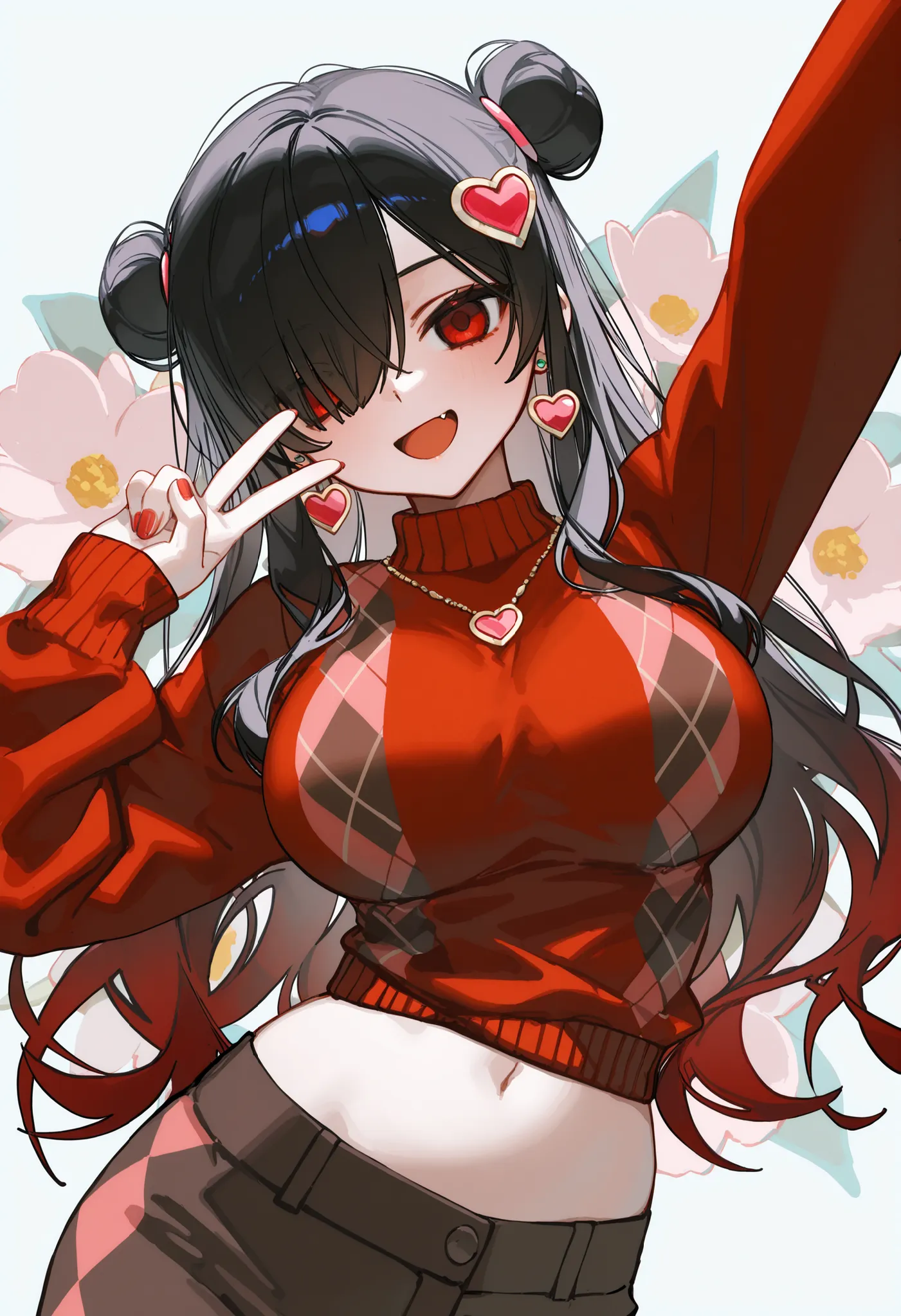 [artist:WANKE|artist:free_style |[artist:ningen_mame]|ciloranko],

1 girl, Kuroki Monika, red eyes, gradient hair, black hair, red hair, long hair, asymmetrical hairline, hair over right eye, ((large breasts)), (petite but curvy), very cute, lovely, argyle...