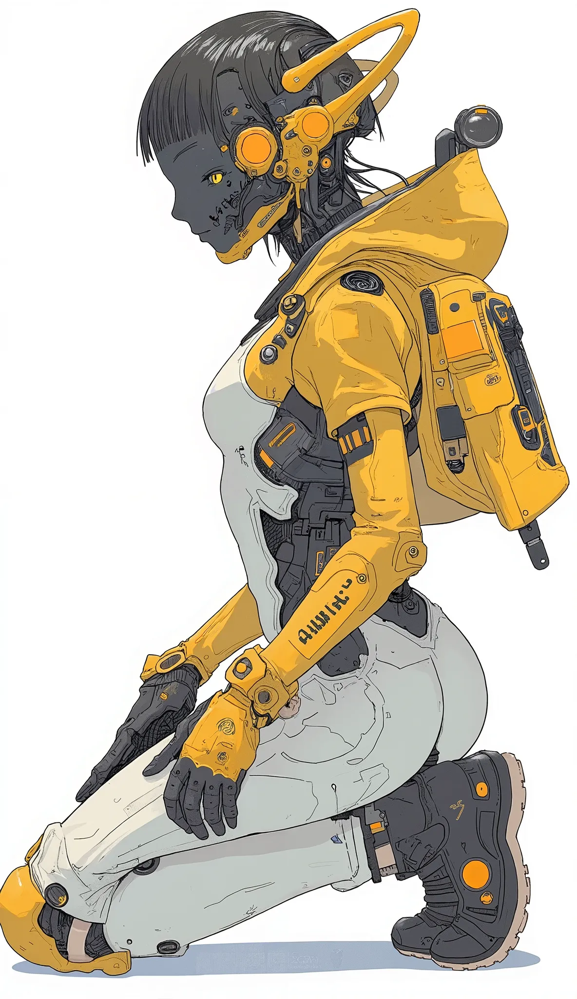 form-fit suits suggest the impact of technology and aerodynamics. The costume design is impressive, It makes use of the bright shades of yellow and white, text with bold black accents. This sophisticated , ヘルメットのデザインfor角張ったラインとAが取り入れられています複雑な構造, is reminis...