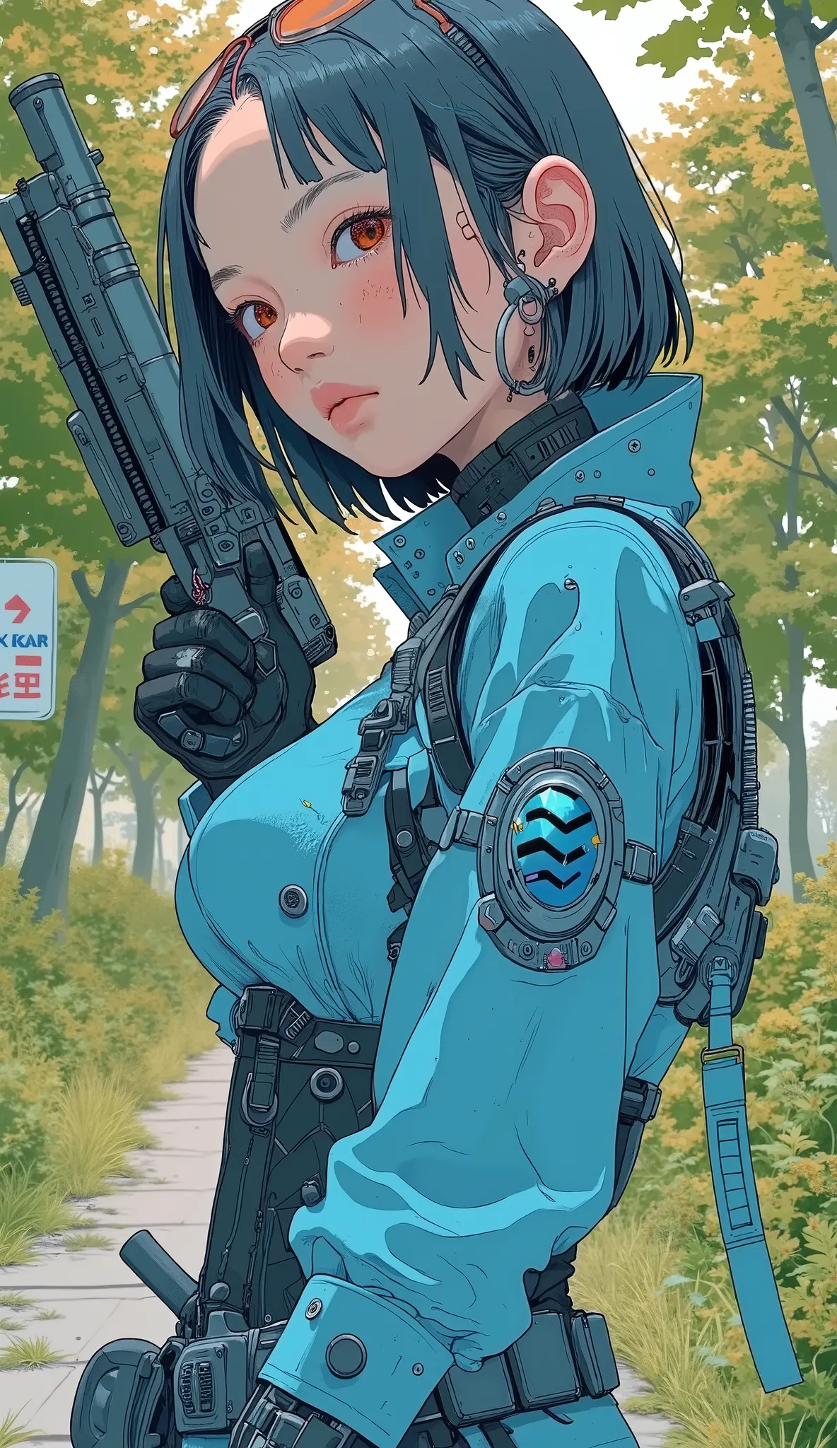 Carafe woman in a light blue leather costume posing with a rifle, supervillain as Park Shin-hye, King of Fighters characters, Katana Zero Video Game Characters, Tekken characters , Yaoi Kasuma , Tan Xinyun Sandara in the role of a woman in Arafe, Asuka, ...