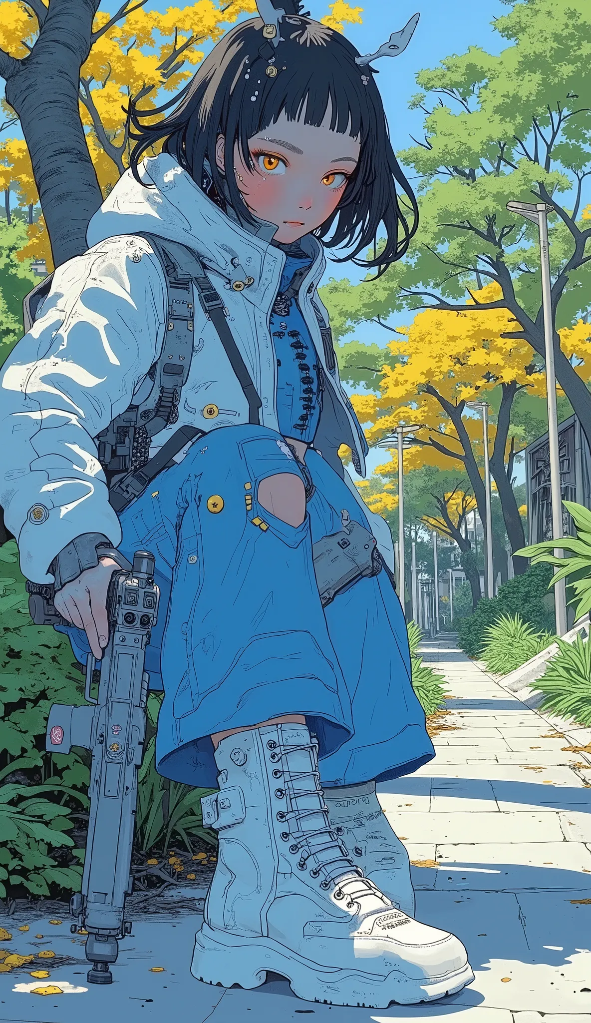 Carafe woman in a light blue leather costume posing with a rifle, supervillain as Park Shin-hye, King of Fighters characters, Katana Zero Video Game Characters, Tekken characters , Yaoi Kasuma , Tan Xinyun Sandara in the role of a woman in Arafe, Asuka, ...