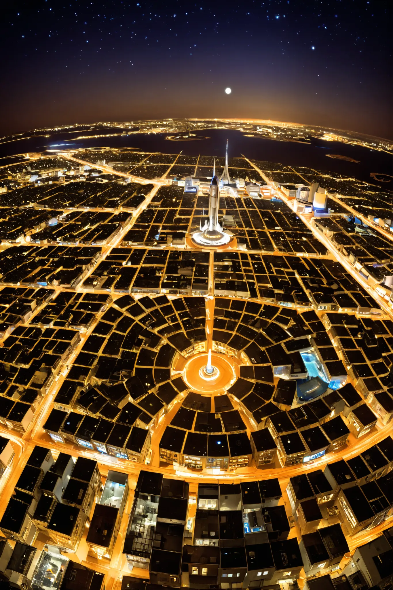 MARS CITY , Night life, fotografia panoramica de la Night life en una colonia espacial