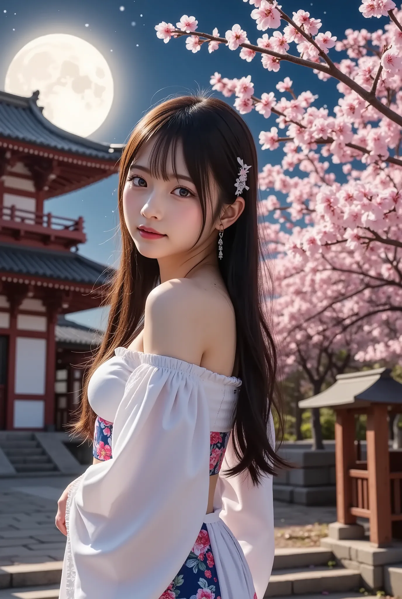 (Best Quality Photos:1。 5)、16K high resolution、 details、 details、 masterpiece、 ( live shooting )、 ( photorealistic )、 ( hyperrealism )、 sharp focus 、 VERY DELICATE AND BEAUTIFUL 、 Fine Details、cherry blossoms , cherry blossoms吹雪 , shrine , Cobblestones , c...