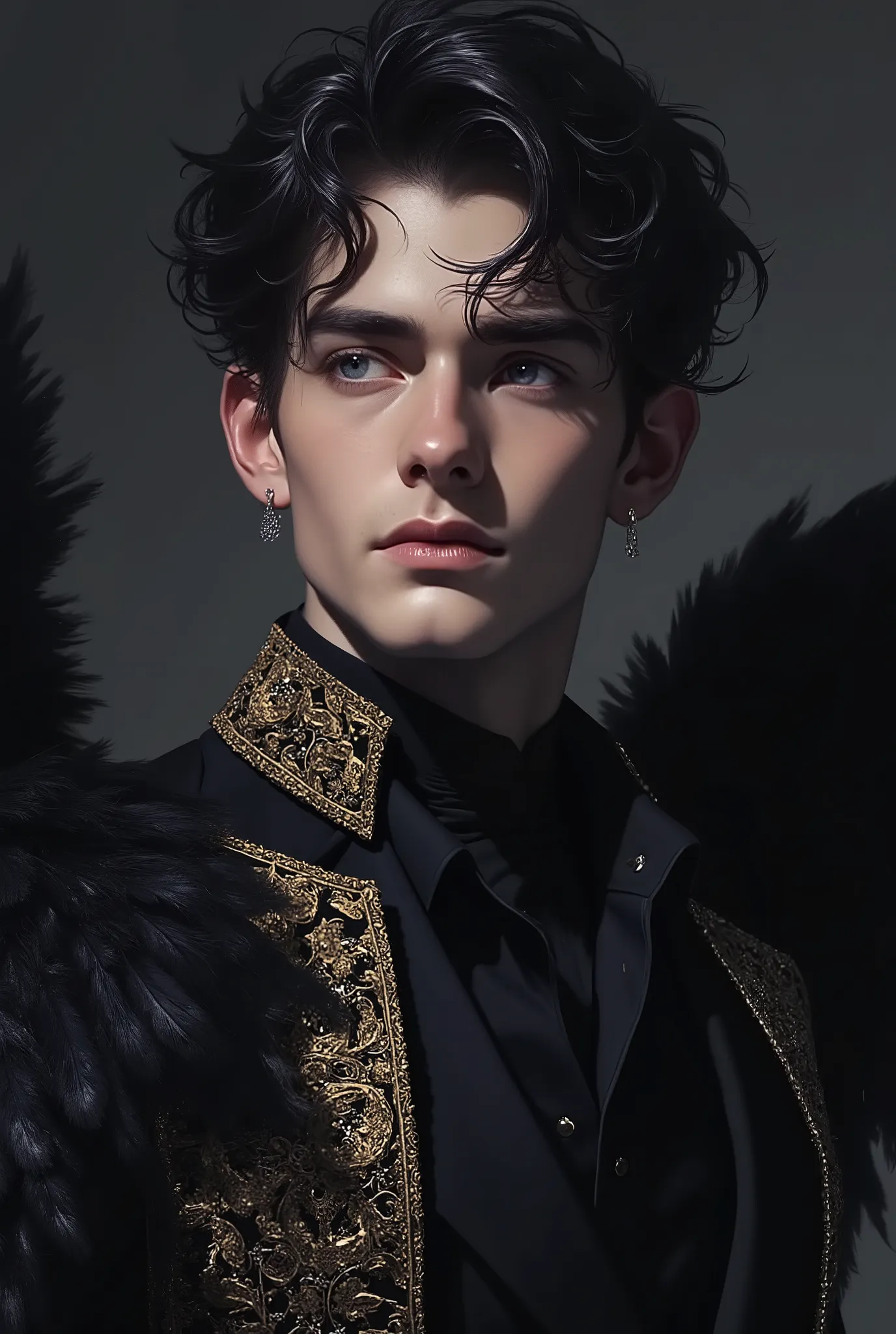 Character Style Keywords:
Dark angel
Elegant male model
Black feathered wings
Regal fantasy outfit
Embroidered black suit
Noble demon aesthetic
Royal court fashion
Intense stare
Heroic masculine beauty
Aristocratic warrior
Art Style Keywords:
H...