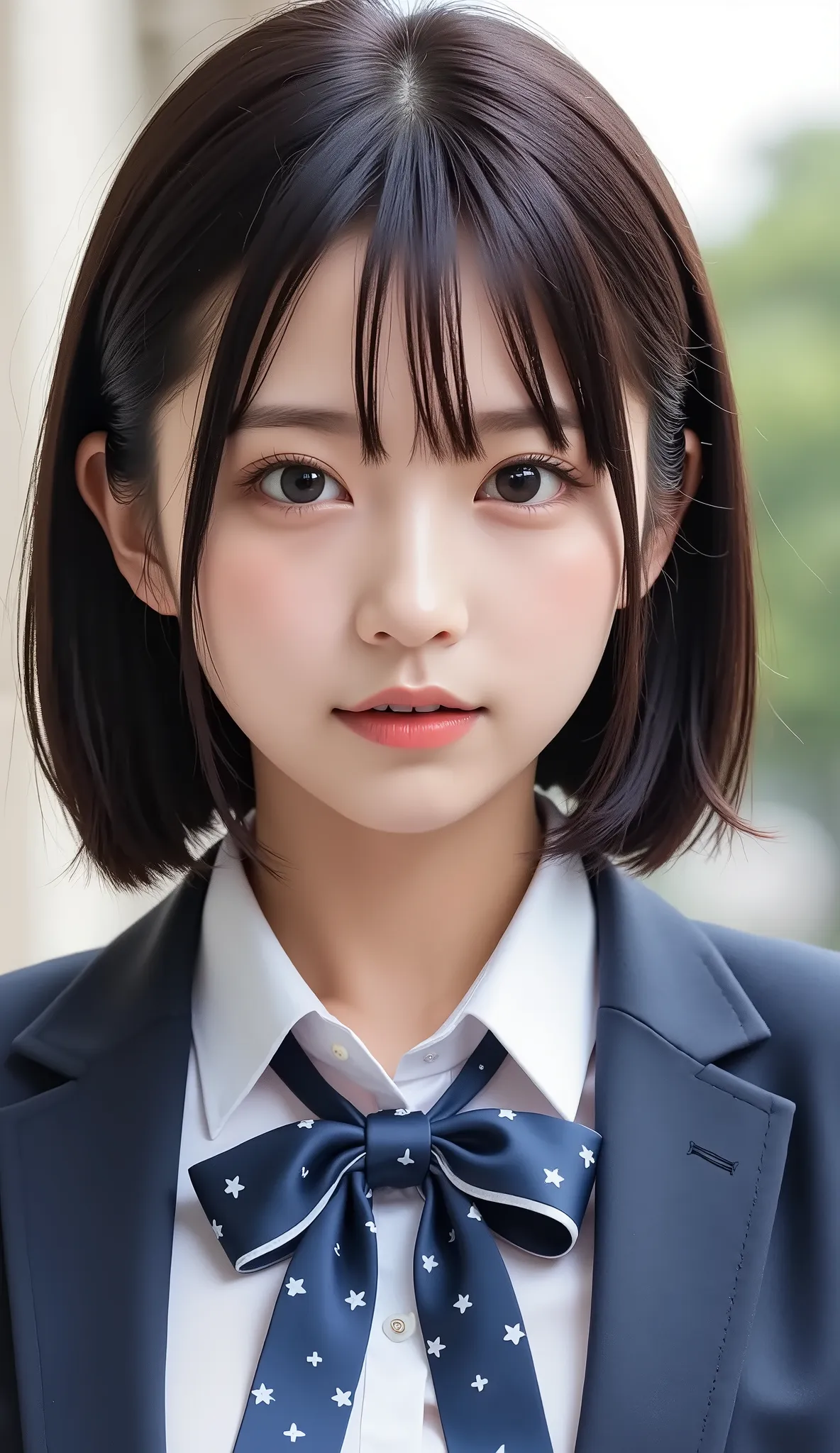清楚な若い女性、、close your mouth:1.2、realistic、Photorealistic、very detailed、The inside with the most detailed skin、best quality、masterpiece、Ultra high definition、very short hair、茶髪、Women's College、young girl、、bang、double eyelids、Drooling eyes、The Face of Japan to...