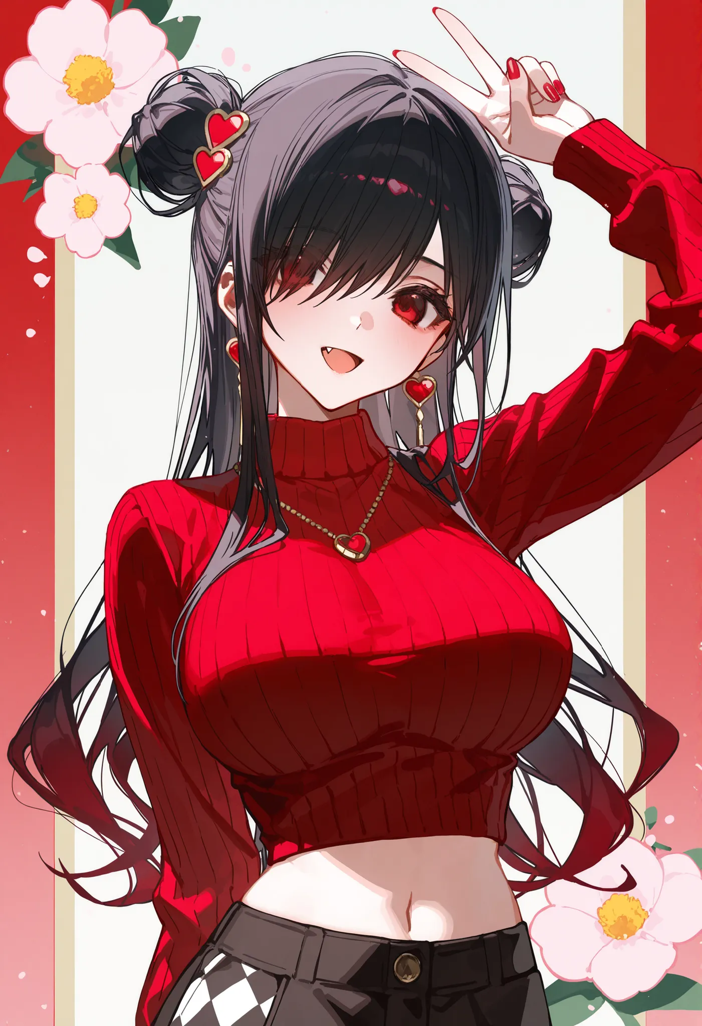 [artist:WANKE|artist:free_style |[artist:ningen_mame]|ciloranko],

1 girl, Kuroki Monika, red eyes, gradient hair, black hair, red hair, long hair, asymmetrical hairline, hair over right eye, ((large breasts)), (petite but curvy), very cute, lovely, argyle...