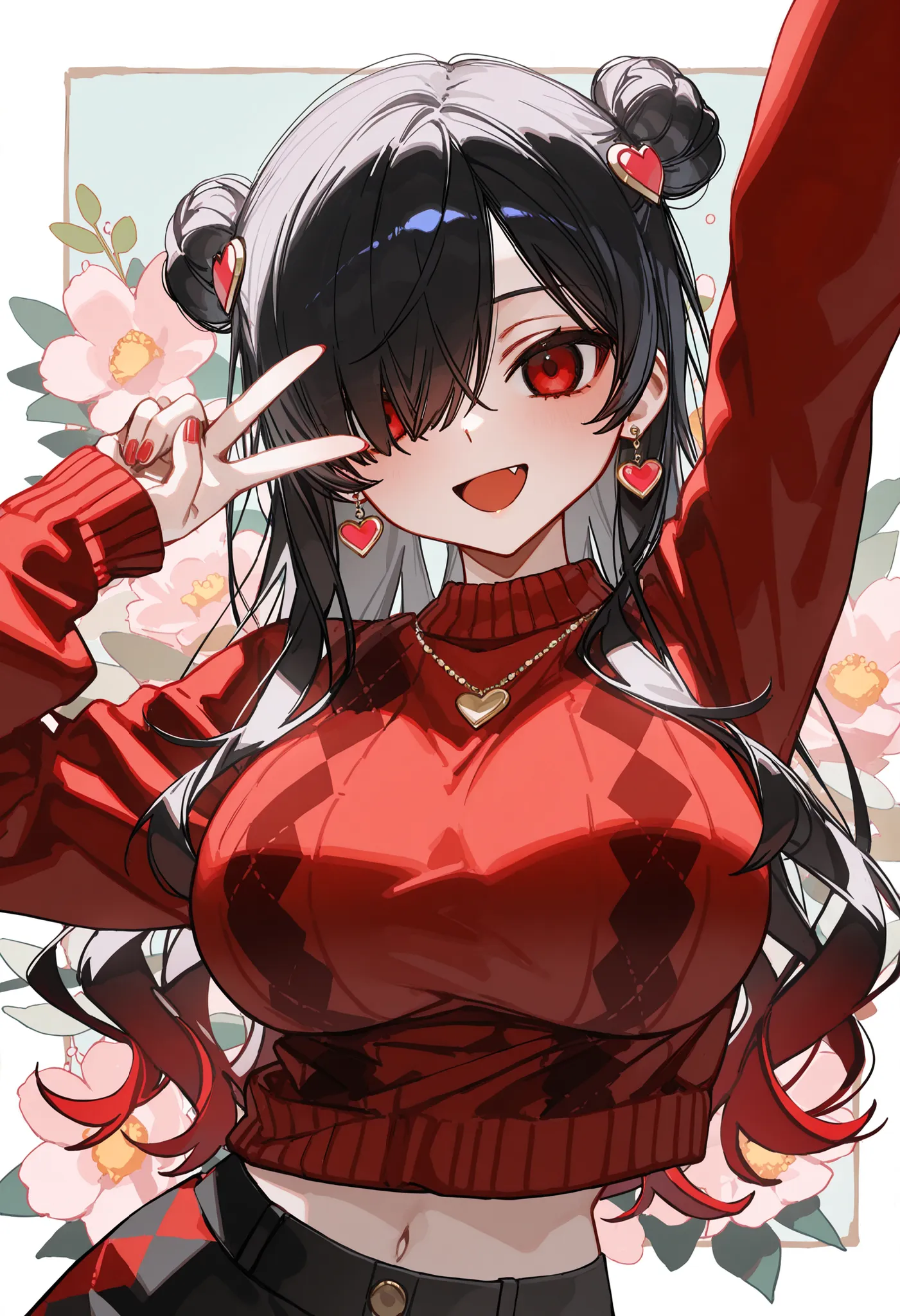 [artist:WANKE|artist:free_style |[artist:ningen_mame]|ciloranko],

1 girl, Kuroki Monika, red eyes, gradient hair, black hair, red hair, long hair, asymmetrical hairline, hair over right eye, ((large breasts)), (petite but curvy), very cute, lovely, argyle...