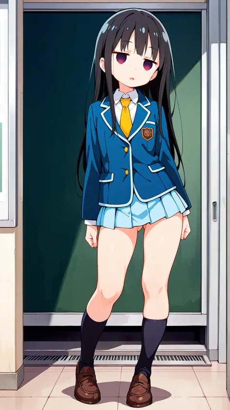 nsfw,anime style,score_9, score_8_up, score_7_up,masterpiece, best quality,ultra detail,(((school))), negishi masako , 1girl , ((((((solo)))))),Long hair,black hair ,empty eyes,blank stare,jitome,(Flat Chest),school uniform,(((blue blazer))),,((light blue ...