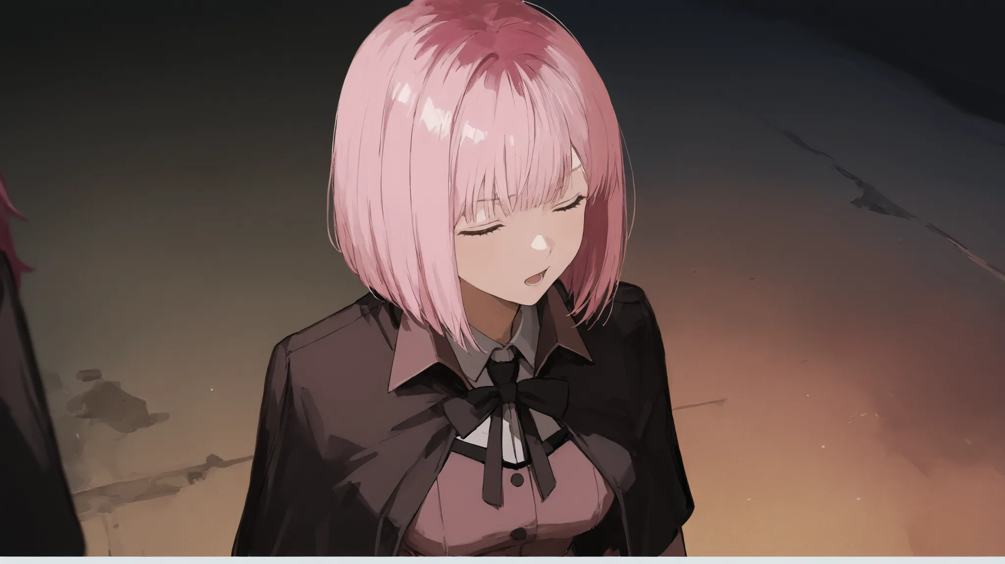 high image quality　girl　Road Ground　 Dark 　pink hair　bob hair　Detective uniform　birthday　　