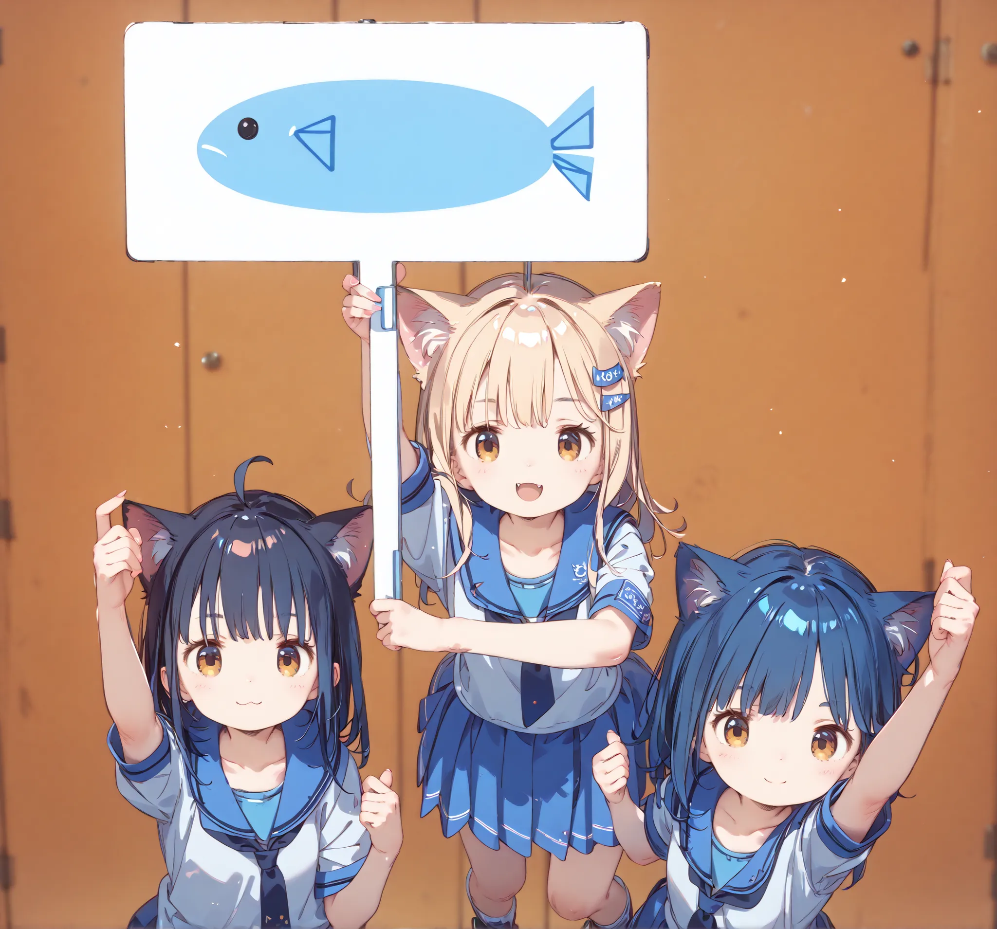 
high image quality、High Quality、8ｋ、4ｋ、3 girls、Young girl、Juvenile body、 immature body、 lori、 lori体形、Cat ears、 selfies between college students、Commemorative Photo、bring the action、Overlay the signboard