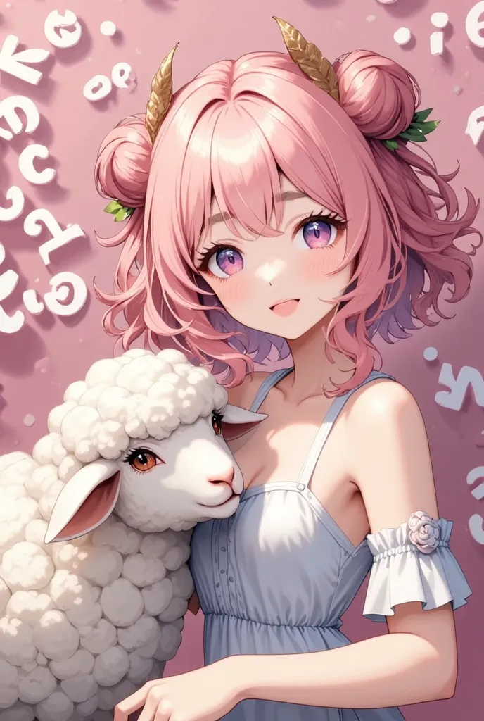  sheep girl, Adult cute adult woman, solo, pink hair, bring a sheep with a detailed and soft coat,The letters"The Time Is Now"are drawn in sheep's wool on the background, Delicate Fluffy supports the first recommended activity, high contrast, highres,masterpiece,ultra-detailed,photorealistic,professional,intricate_details,delicate_features,soft_lighting,warm_colors,pink_pastel,fluffy_wool,adorable_expression,whimsical,fantasy,dreamy