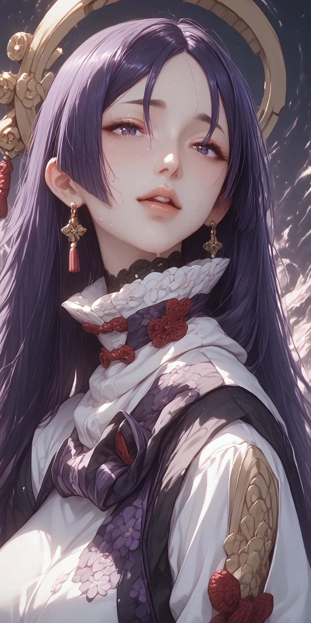raikou, parted bangs, purple eyes, purple hair, long hair, hime cut, forehead,expansion anal,