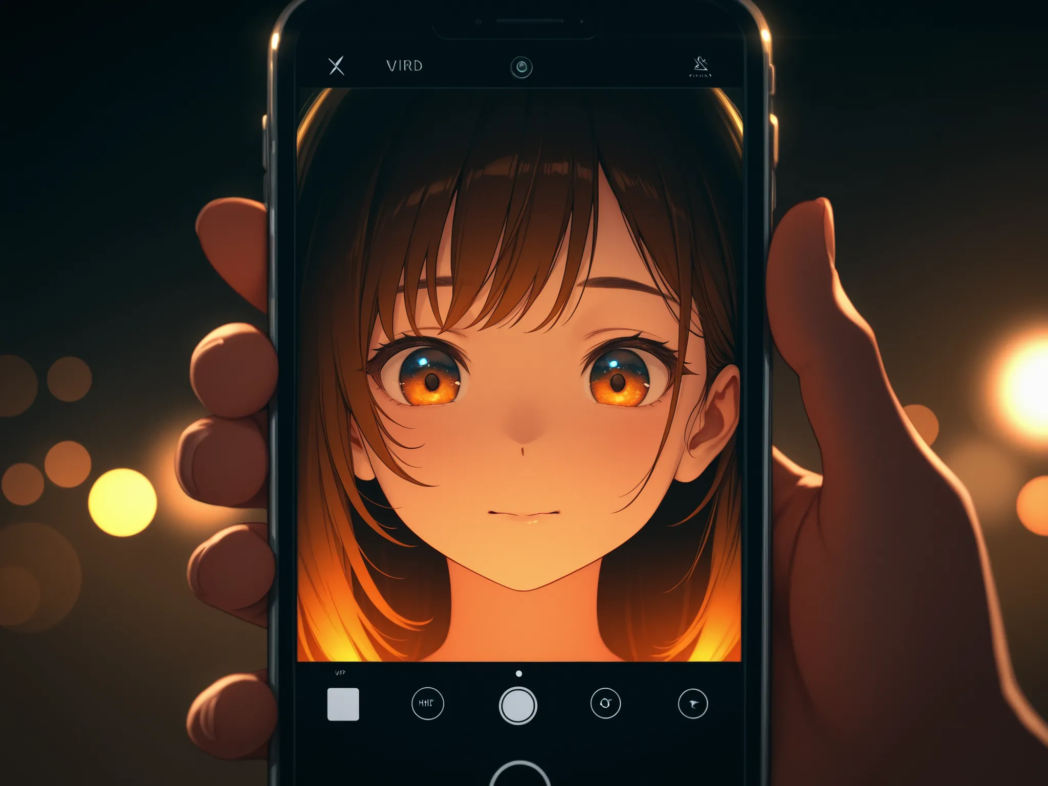 shot on iphone, close-up portrait of a person, detailed facial features, warm expression, natural pose, atmospheric lighting, soft glow, shallow depth of field, professional portrait photography, 8k, hdr, studio lighting, vivid colors, bokeh