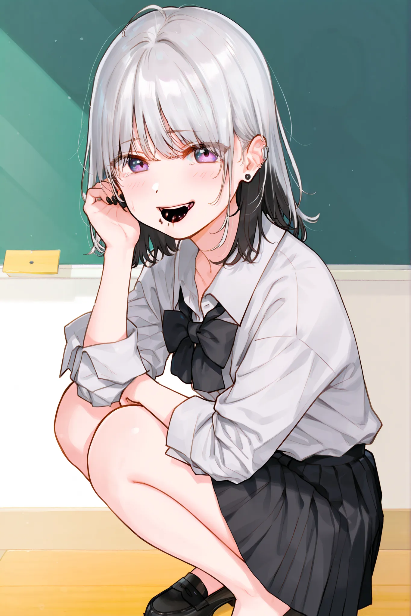 Fuzuki_Fuuro,wolf cut hair,wolf cut, side-swept or curtain bangs,shaggy layered haircut, lots of layers, textured ends, shorter layers in the front and longer in the back, face-framing layers, tousled and messy hair, voluminous, dynamic movement, mullet-in...