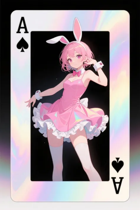 Ace of iridescent Spades playing card featuring a girl dressed as a Playboy Bunny, anime style