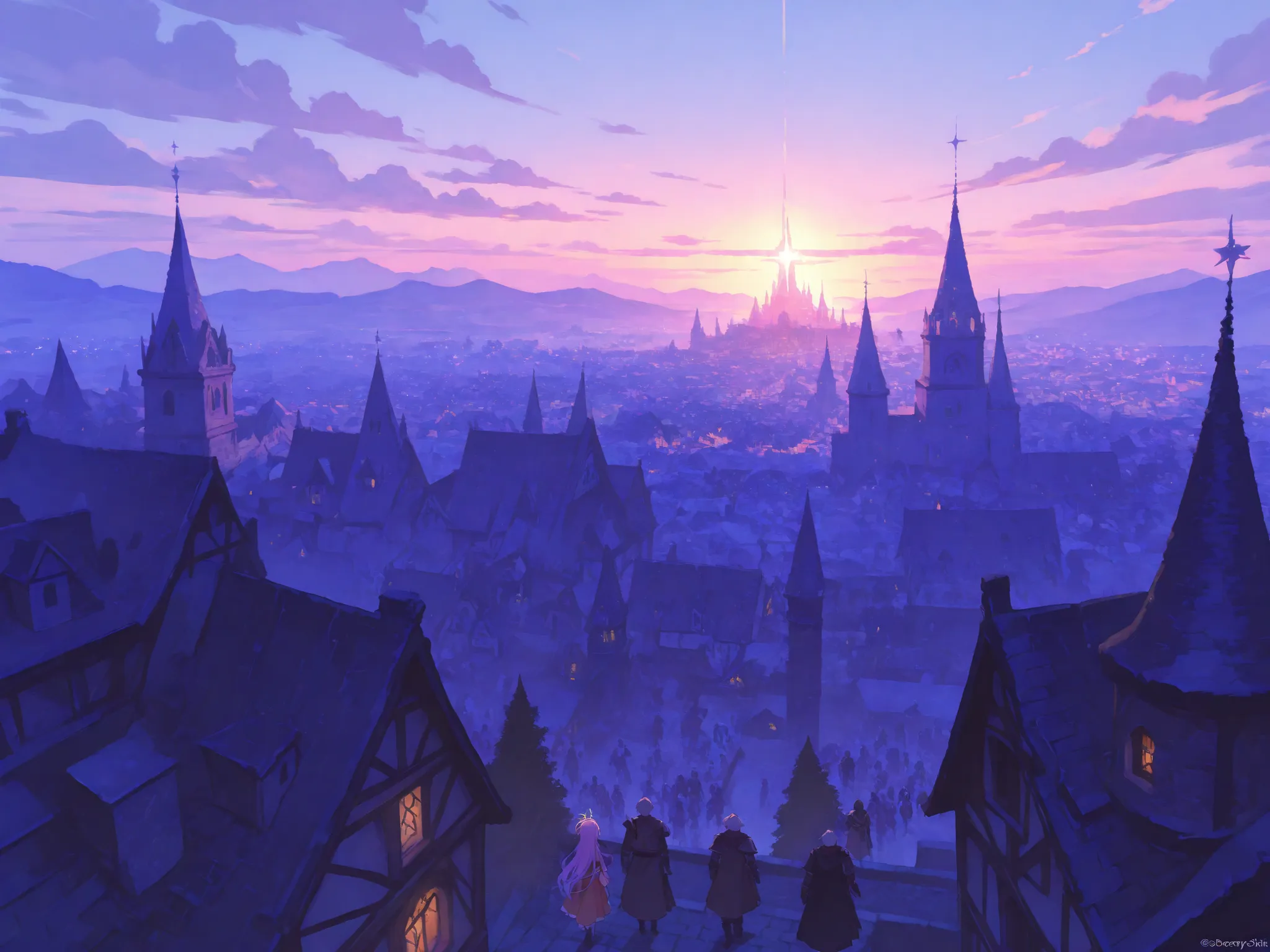 BREAK, masterpiece, isekai, bright colors, fantasy, anime, no game no life, vibrant colors, gamer, videogames, masterpiece, peak anime, 8k, planetfall, dnd, medieval, city, town, roleplay, merchant, crowds, everyday life, morning, beautiful skies, inspirin...
