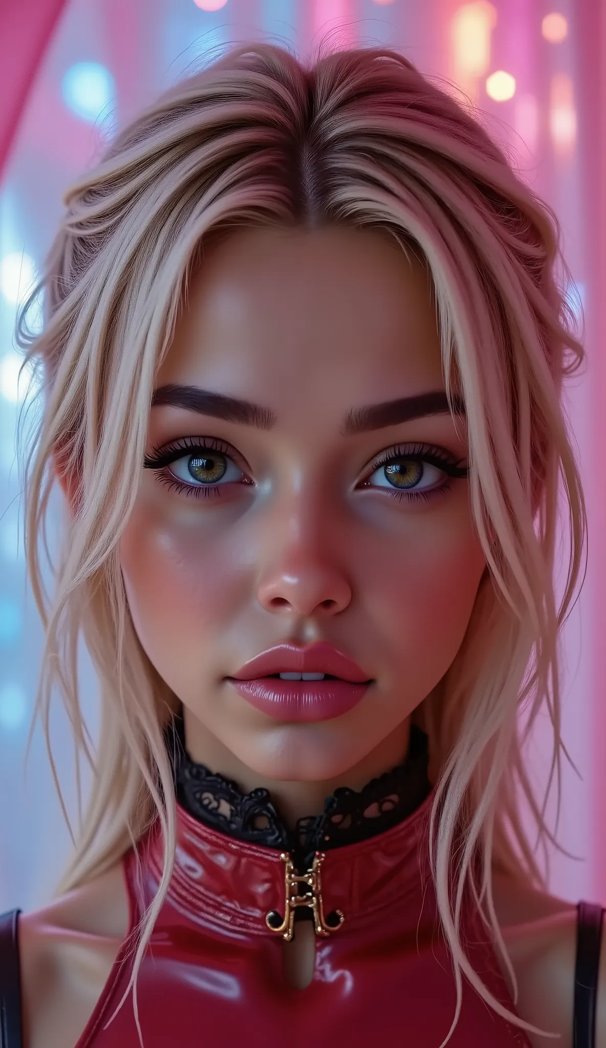 Realistic, (photorealistic Realism), (high resolution), ((intricately detailed digital art)), {((Long side shot , Full-body shot from a moderate distance:1.5)) , editorial head-to-toe shot , Full-figure photo}, (ultra realistic texture details: velvety sk...
