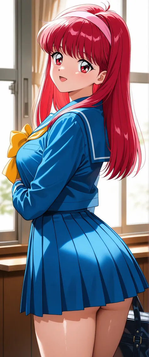 (Wave),Straight Hair、long hair、Shiny light Redhead color,(blue sailor suit:1.5),The headband ,big bow on the front of the sailor suit Yes.,(blue pleated skirt:1.5),Looks , (Beautiful Girls: 1.3), large , Round eyes、My eyes are red ,Highest quality, 8,000,h...